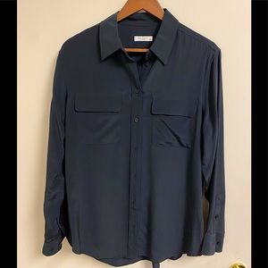 Silk black button down shirt